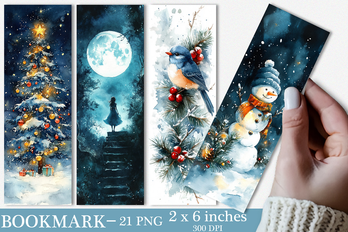 Blue Christmas Bookmarks, an Illustration by SinaCreation