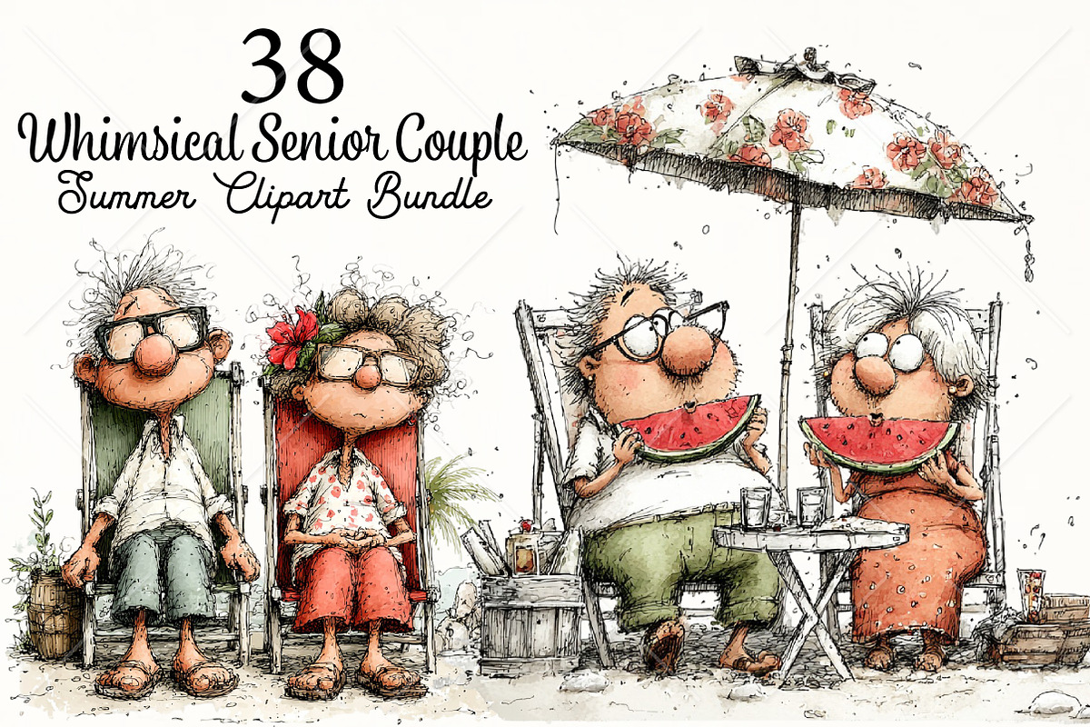 Whimsical Senior Couple Summer PNG, a Seasonal Illustration by Canvas Craft (Photo 1 of 10)