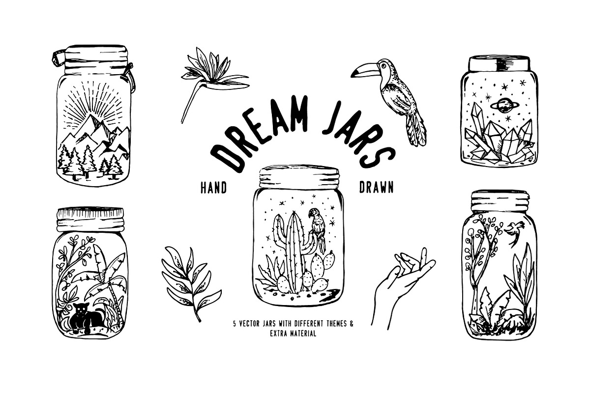 Hand drawn dream themed mason jars, an Illustration by Annakaroline (Photo 3 of 4)