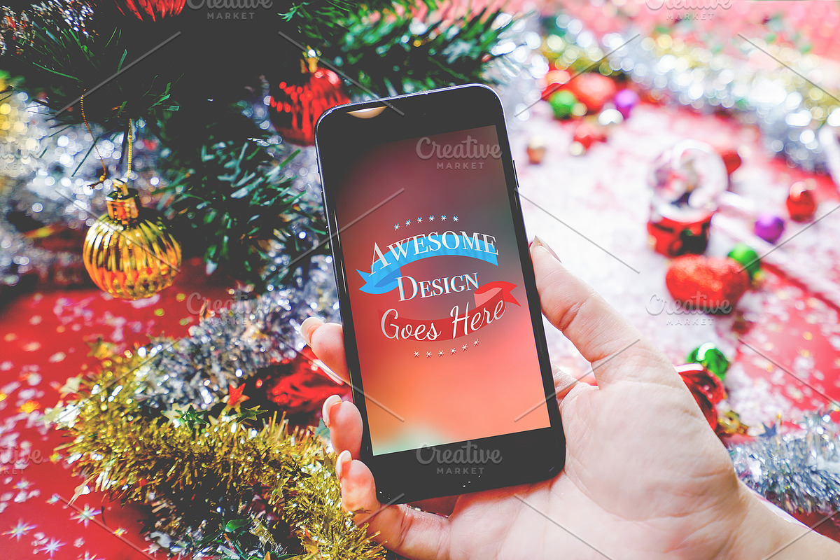 Christmas & New Year Mock-Up, an iPhone Mockup by EmilGuseinov (Photo 13 of 23)