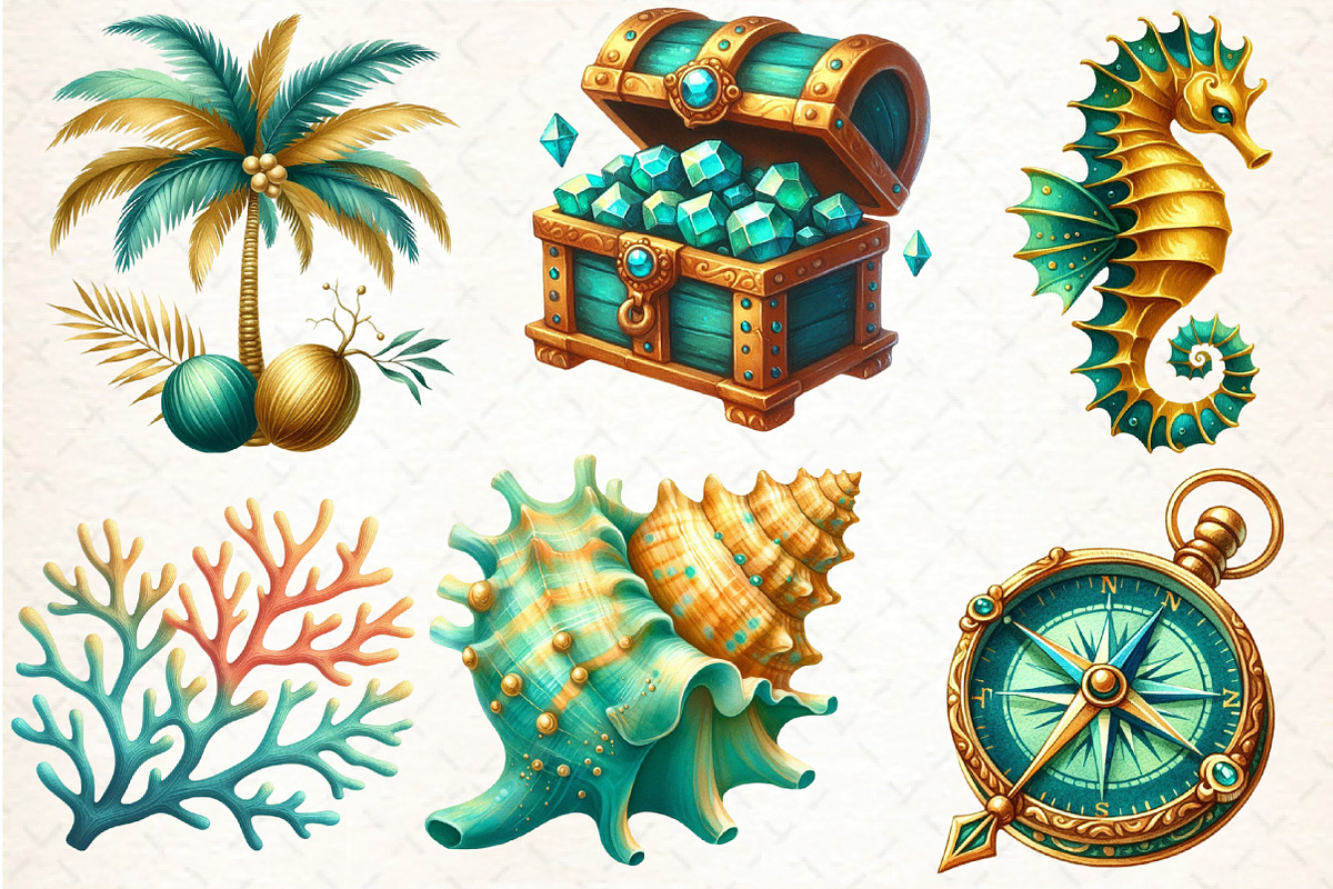 Watercolor Gold & Teal Nautical, an Illustration by DreamCafeArt (Photo 2 of 5)