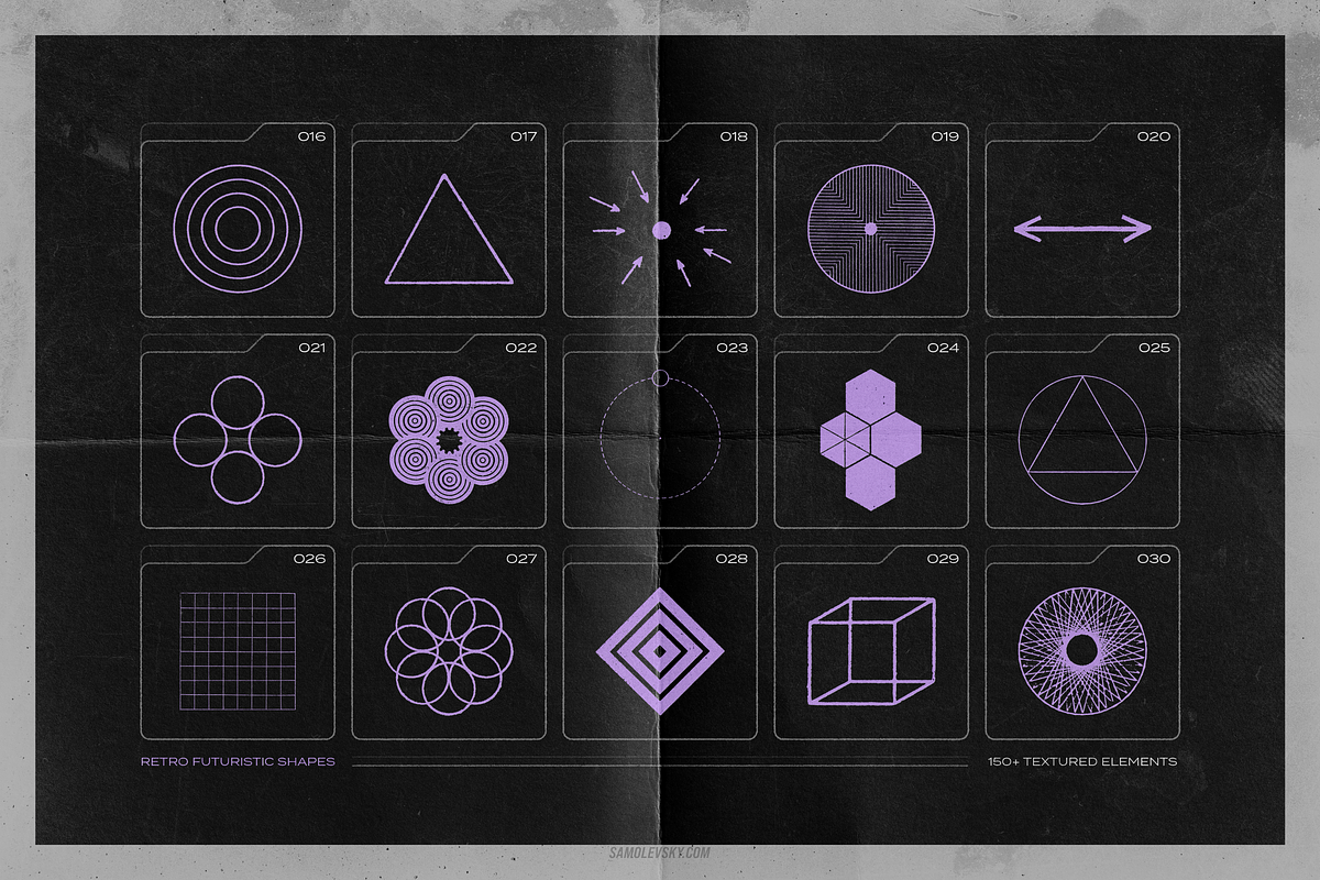 150 Retro-Futuristic Textured Shapes, an Object Graphic by Samolevsky (Photo 5 of 17)