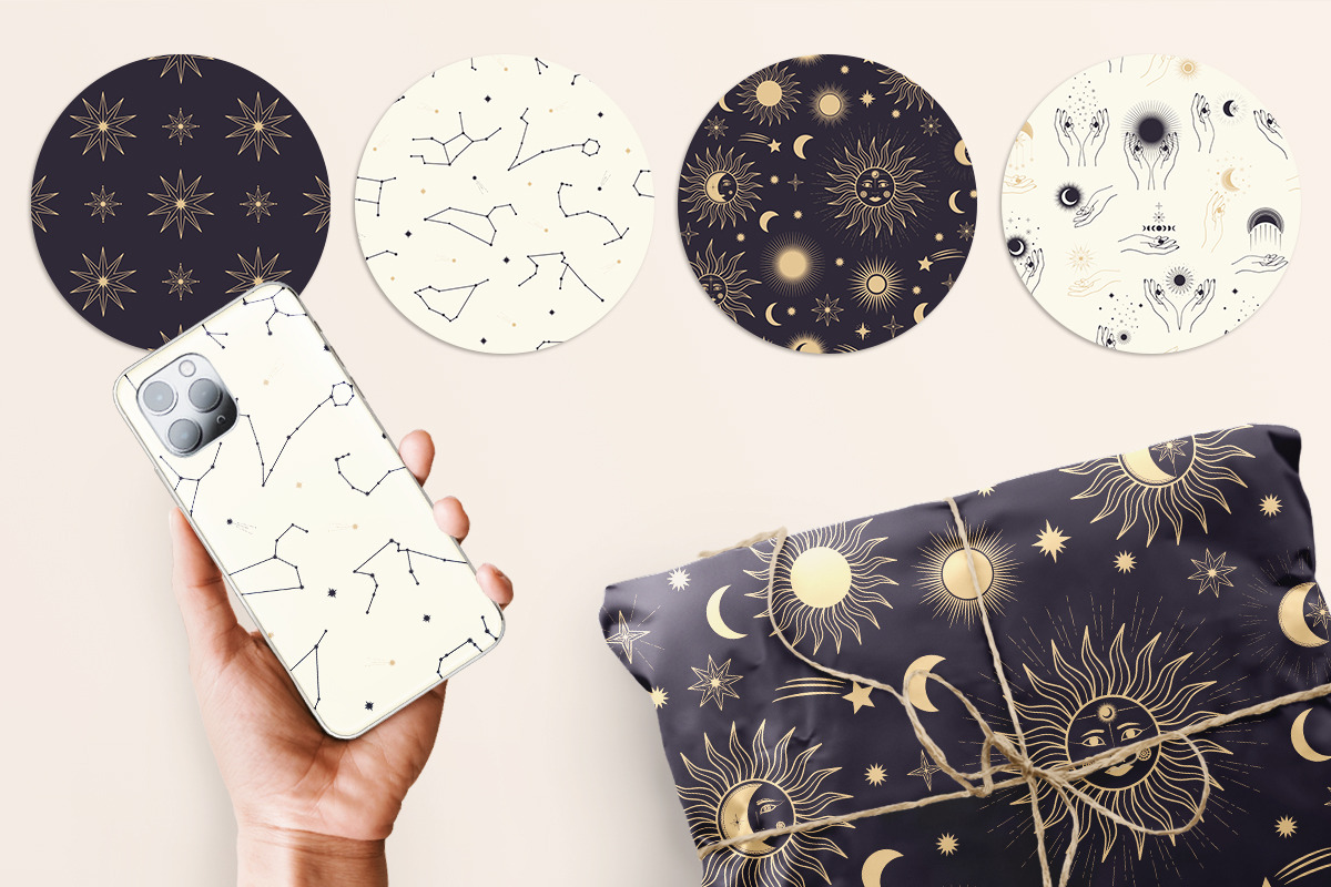 Celestial Seamless Patterns, a Pattern Graphic by Diana Kovach (Photo 3 of 7)