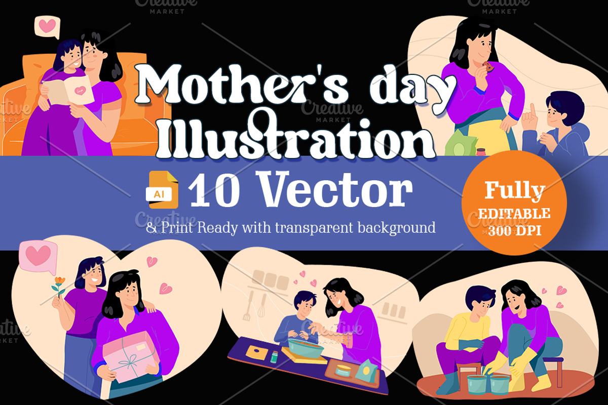 Mother’s Day 10 Vector Illustration, a Seasonal Illustration by Peacock_design (Photo 1 of 5)