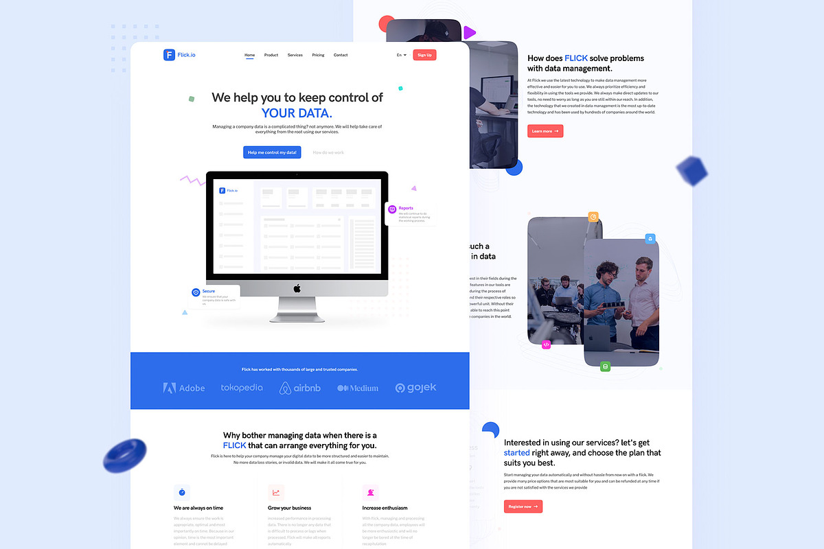 Flick - Landing Page UI Design, a Landing Page Template by Godzillab (Photo 1 of 2)