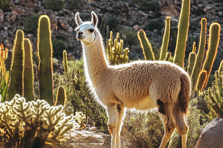 Playful Llama in Vibrant Desert, an Animal Photo by Virgo Studio