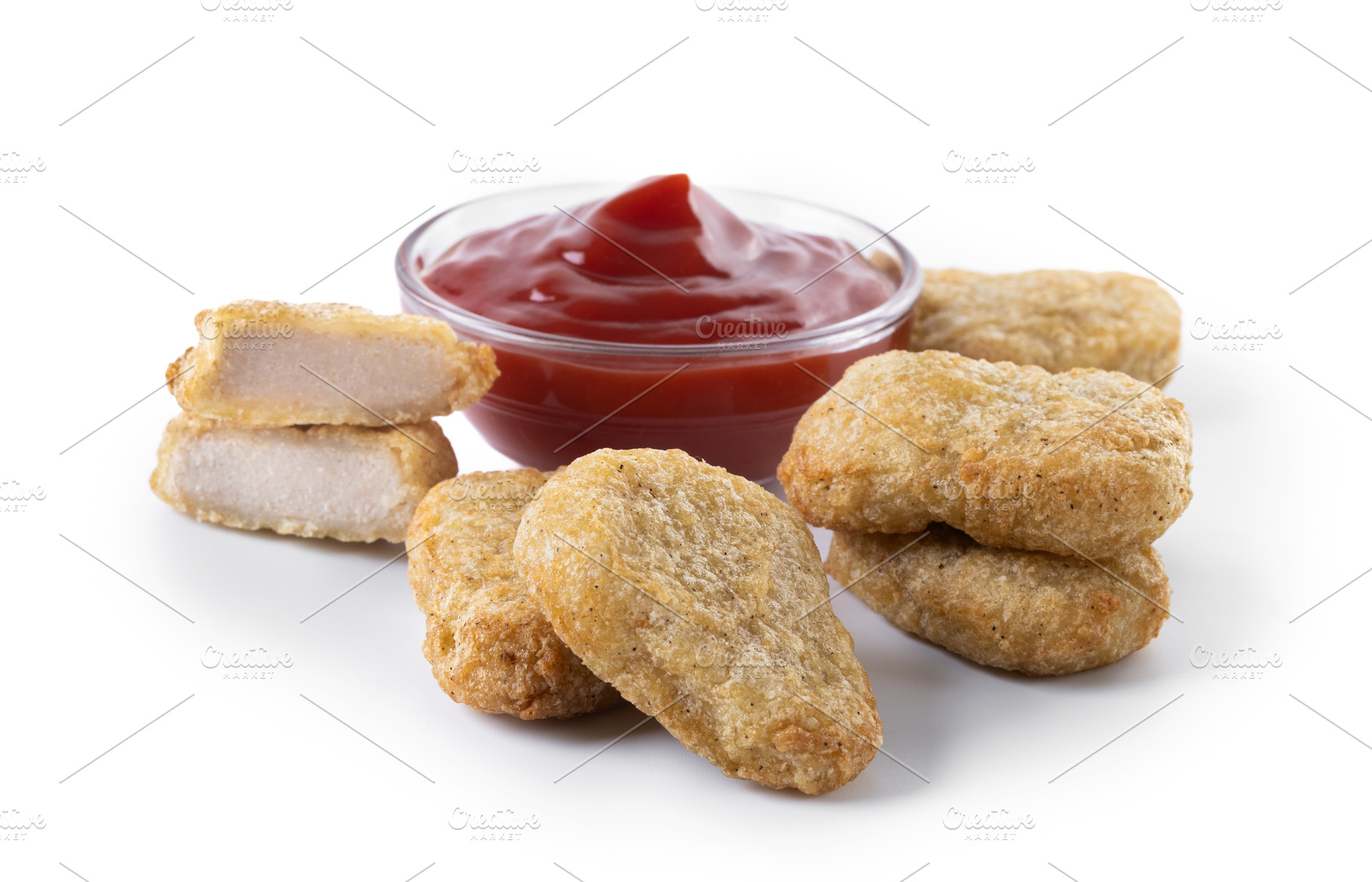 Crispy Chicken Nuggets with Ketchup isolated on White Background, a Food & Drink Photo by etorres69