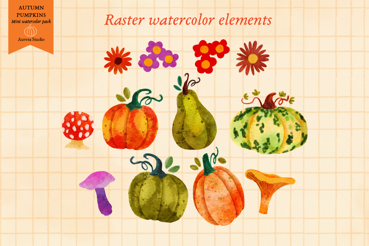 Autumn Pumpkins - Watercolor pack, a Seasonal Illustration by Auvrea Studio (Photo 2 of 5)