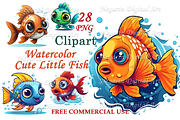 Watercolor Cute Little Fish Clipart, an Object Graphic by Negarin Digital Art (Thumbnail 1 of 11)