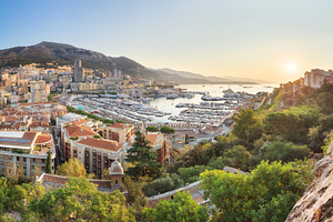 Monaco from above at sunrise on sunn stock photo containing monaco and