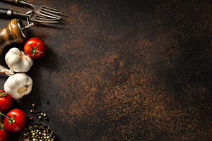 Food background with ingredients stock photo containing gastronomy and dark