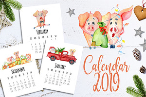 Calendar Pigs Template 2019 Year