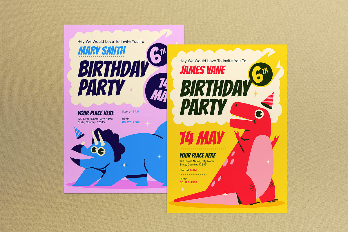 Flat Design Kids Birthday Invitation, an Invitation Template by graphicook (Photo 1 of 3)
