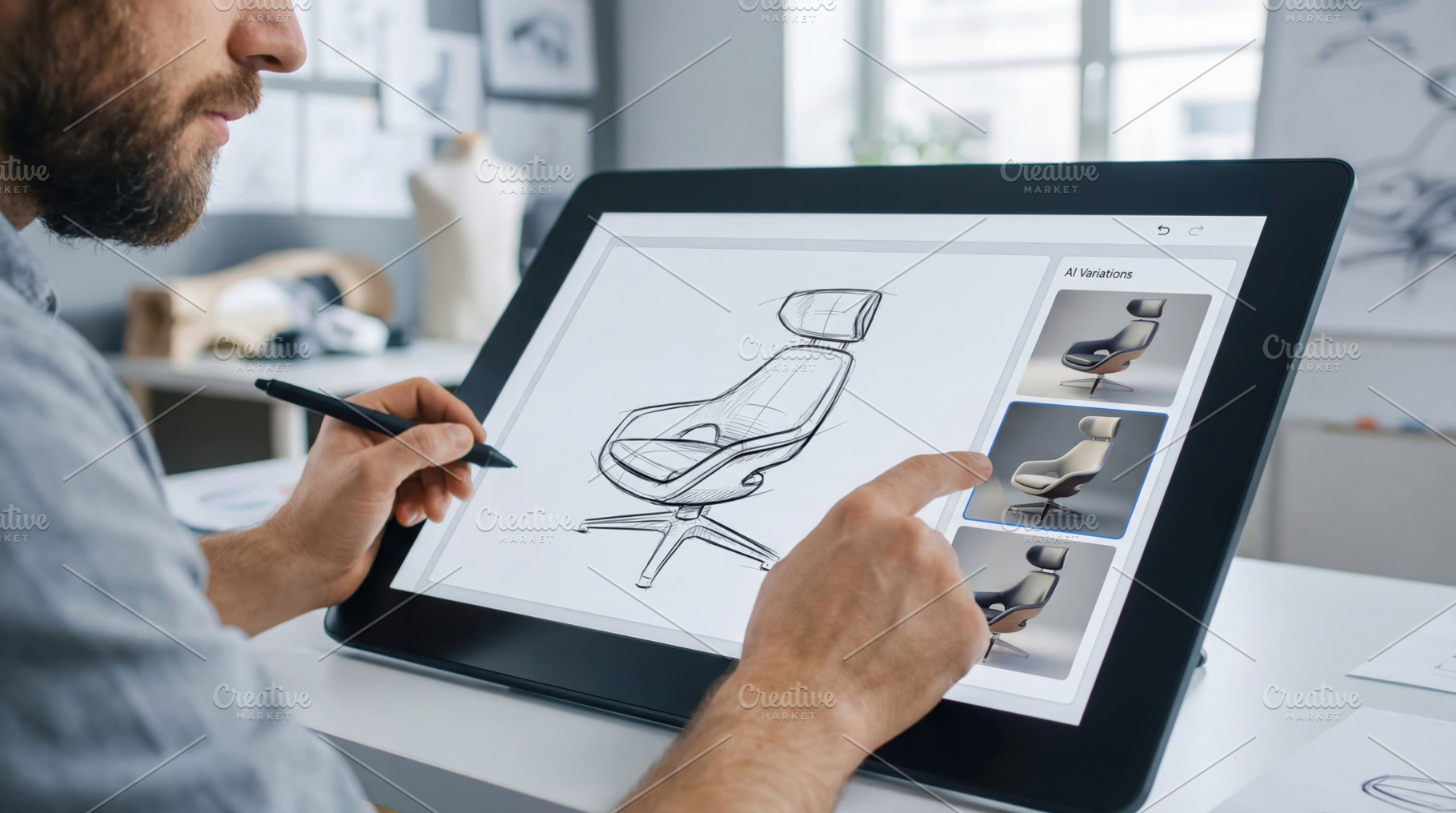 Designer sketches with AI, a Business Photo by Shootdiem