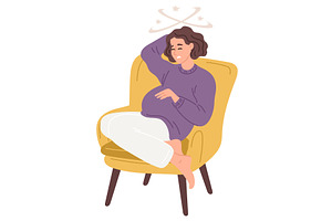 Pregnant woman sits in chair and, a Healthcare Illustration by Vectorbuum