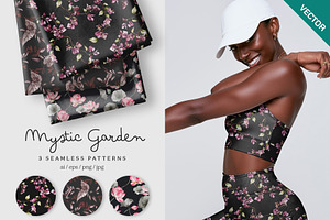 Mystic garden seamless pattern set