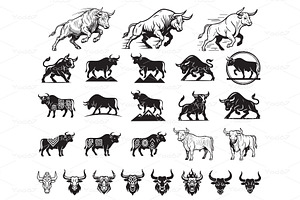 Vector set of bulls, wild animals., an Animal Illustration by yod67