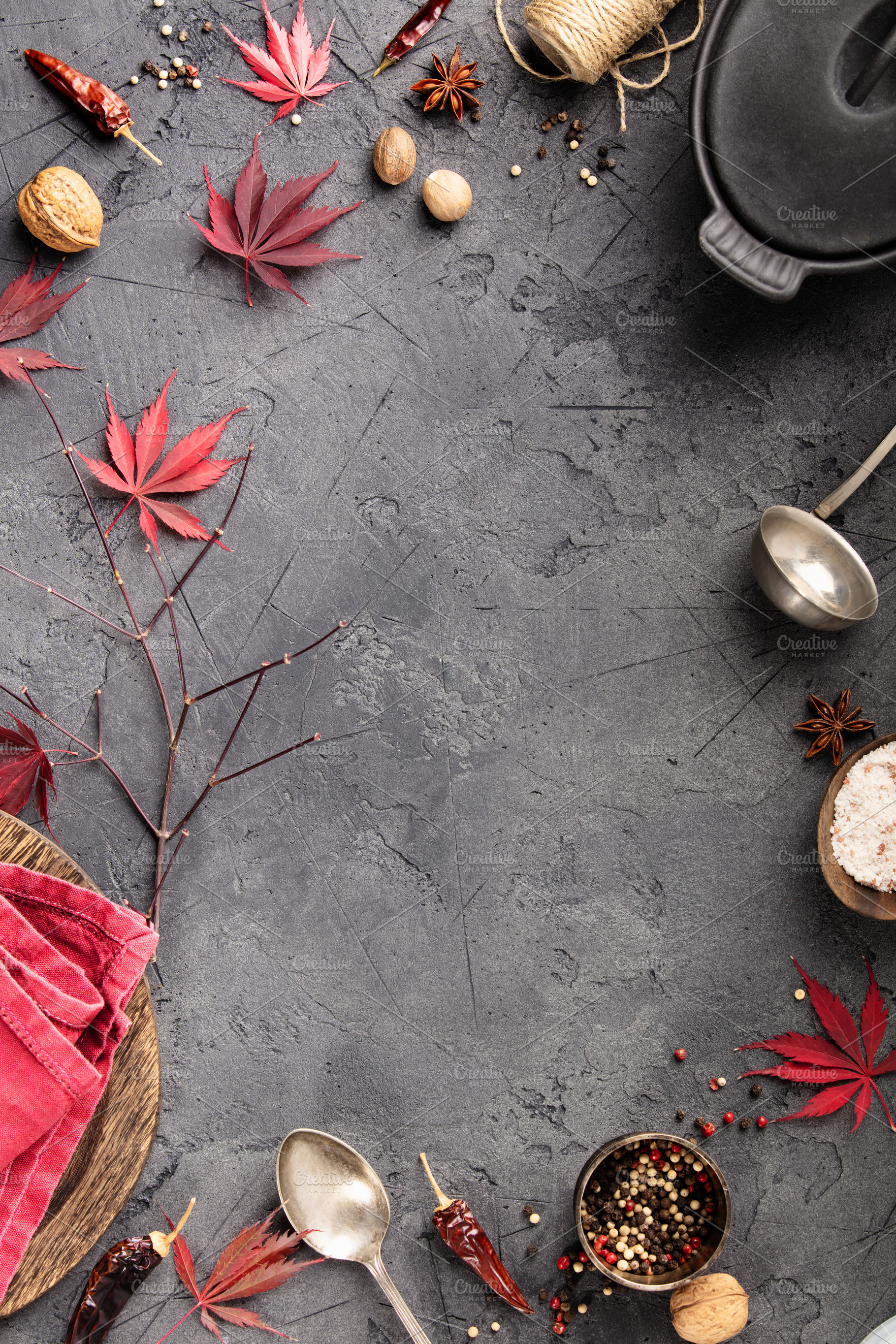 Rustic Culinary Flat-Lay Collection with Vintage Silverware, Spi, a Food & Drink Photo by Natalia Klenova's Shop