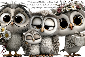 Whimsical Mother's Day Owl Clipart, an Illustration by SinaCreation