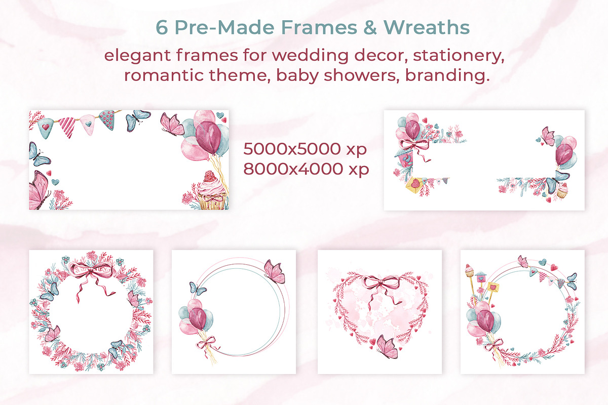 Romantic Watercolor Clipart set, a Decorative Illustration by WatercolorElena (Photo 6 of 11)