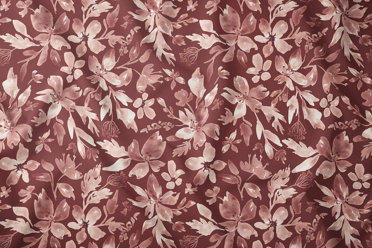 Blush Blossom Watercolor Flora Print, a Pattern Graphic by SirenaArt (Photo 6 of 16)