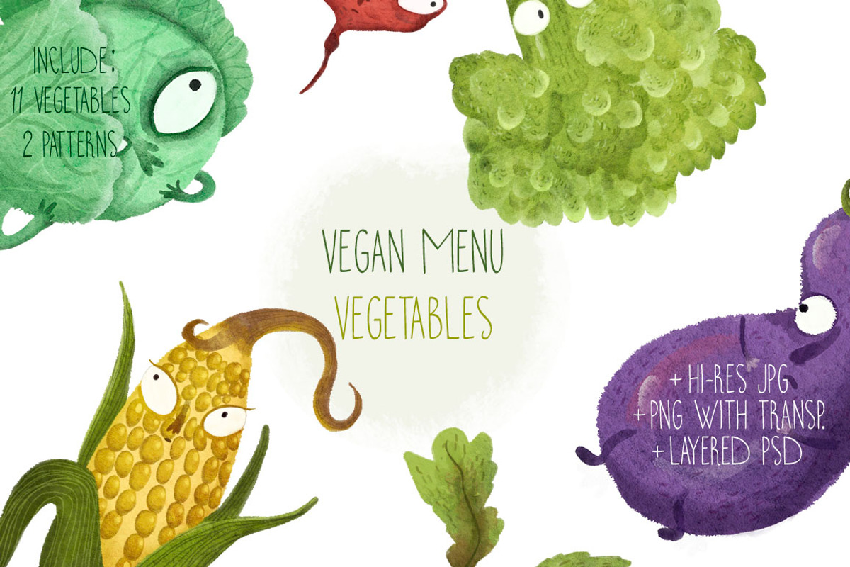 Vegan Menu Watercolor Vegetables, a Food Illustration by Innerlanel (Photo 1 of 3)
