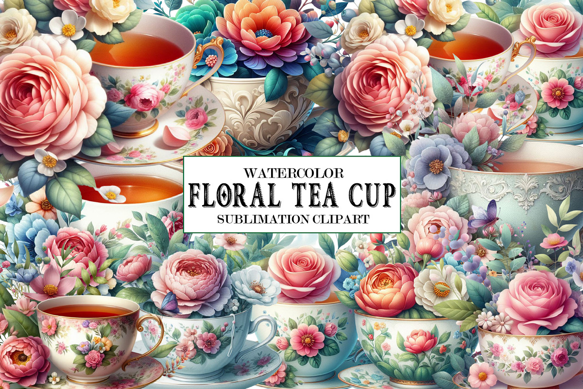 Watercolor Floral Tea Cup Clipart, a Graphic by Designking (Photo 2 of 6)