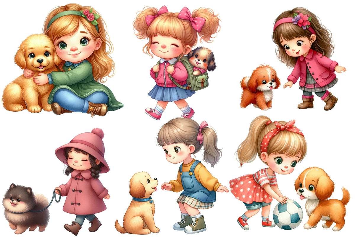 Little Girl and Dog Clipart, an Illustration by Designworld (Photo 4 of 5)
