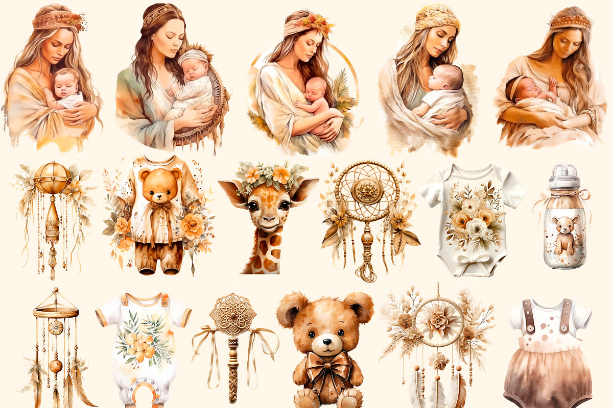 Boho Baby , Watercolor clipart, a Decorative Illustration by Hello My Print (Photo 7 of 10)