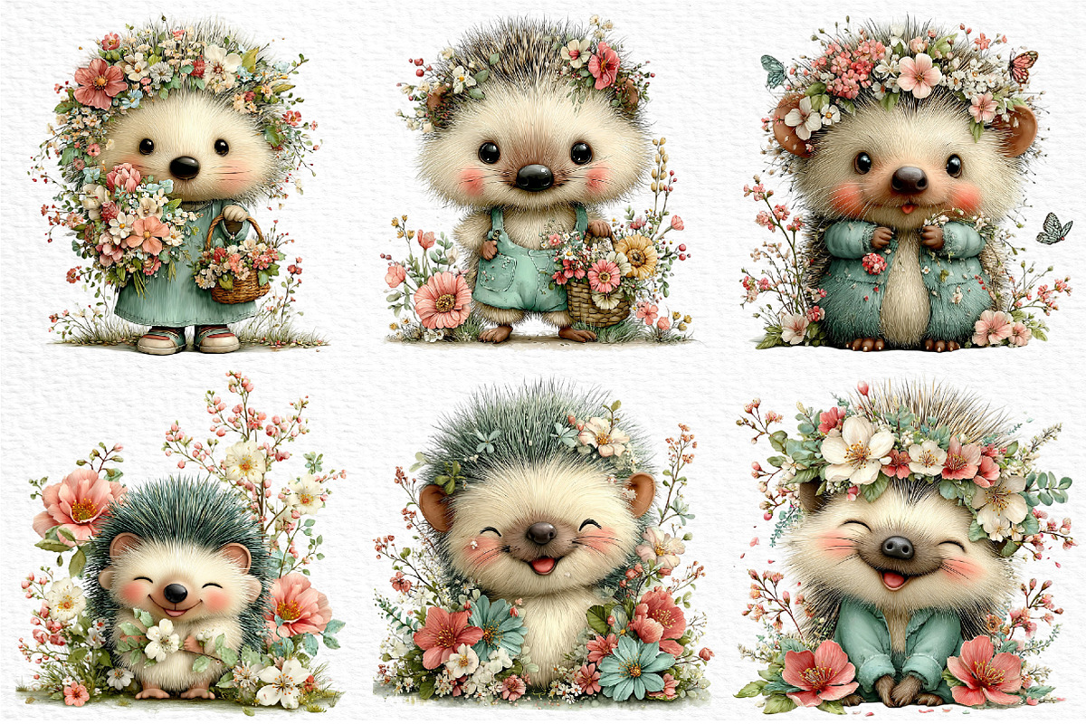 Whimsical Spring Hedgehog Clipart, an Illustration by Craft Nest (Photo 4 of 11)