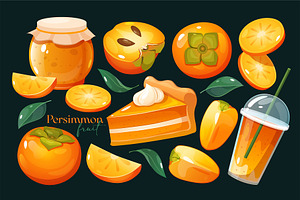 Persimmon fruit food set, a Food Illustration by Elen_Art