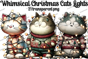 Whimsical Christmas Cats Lights, an Illustration by DreamArtGraphic