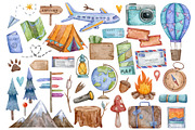 Watercolor Travel Clipart, a Work Illustration by Aquarellka (Thumbnail 2 of 3)