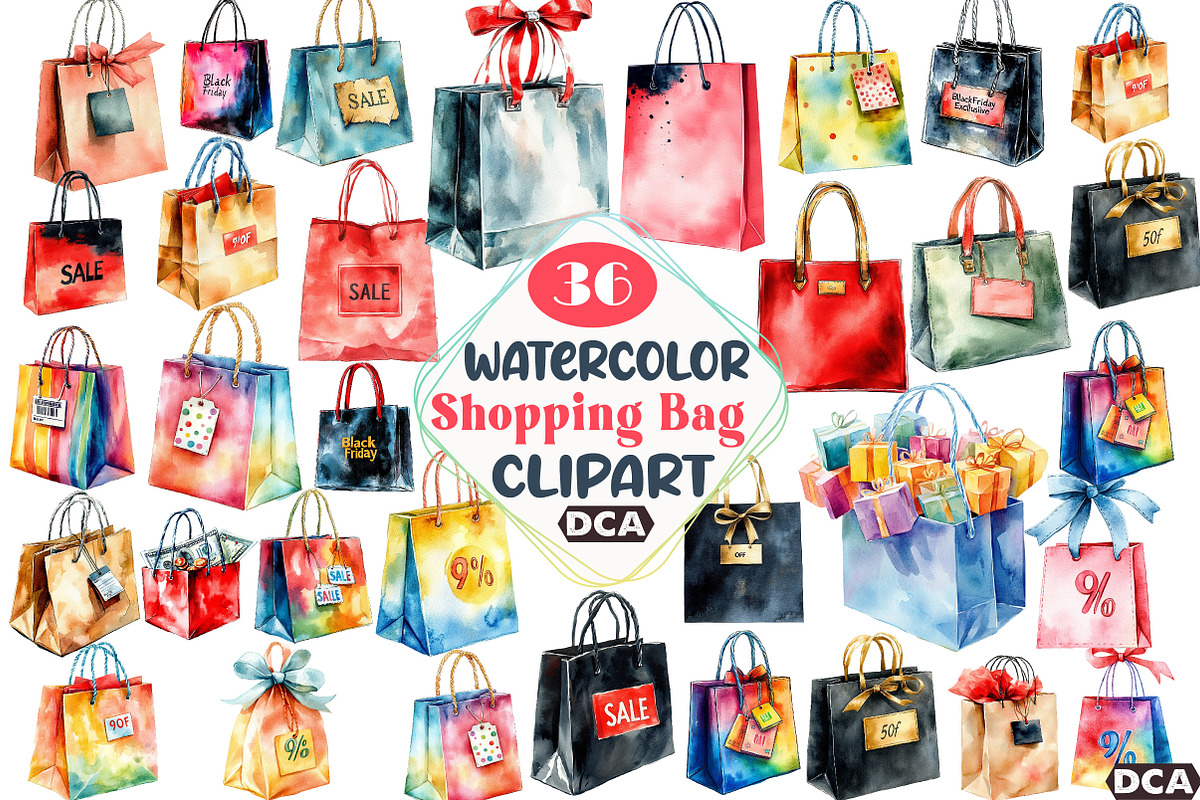 Watercolor Shopping Bag Black Friday, an Illustration by DreamCafeArt (Photo 1 of 5)