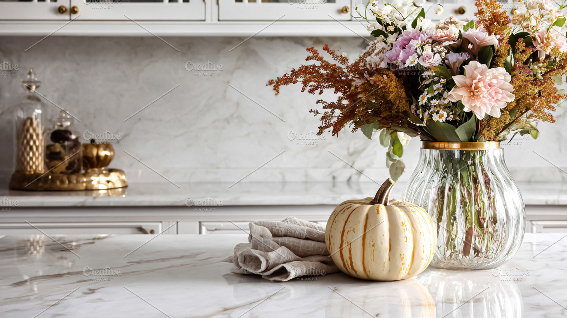 Seasonal decor with pumpkin, natural element, styled ornament an, a Photo by Studio ANNA