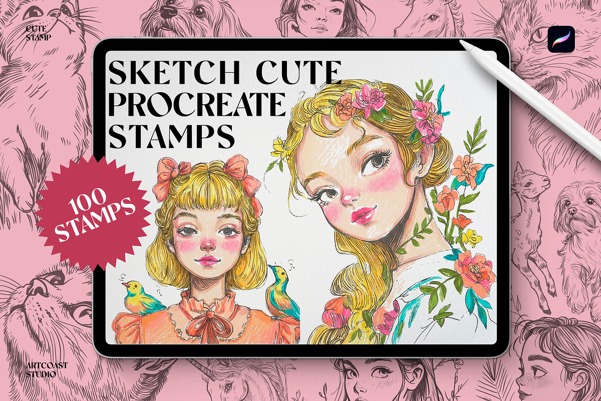 Sketch Cute Procreate Stamps, a Shape Add-On by Spasibenko Art (Photo 1 of 4)