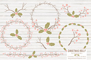 Vintage Christmas Holly & Background, an Illustration by Amanda Ilkov (Thumbnail 1 of 5)