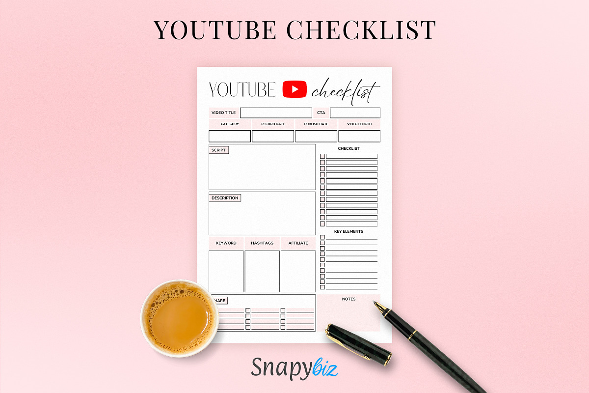 Youtube Checklist Printable, a Print Template by Snapybiz