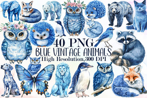 Blue Vintage Animals Bundle, an Illustration by Sublimation Artist