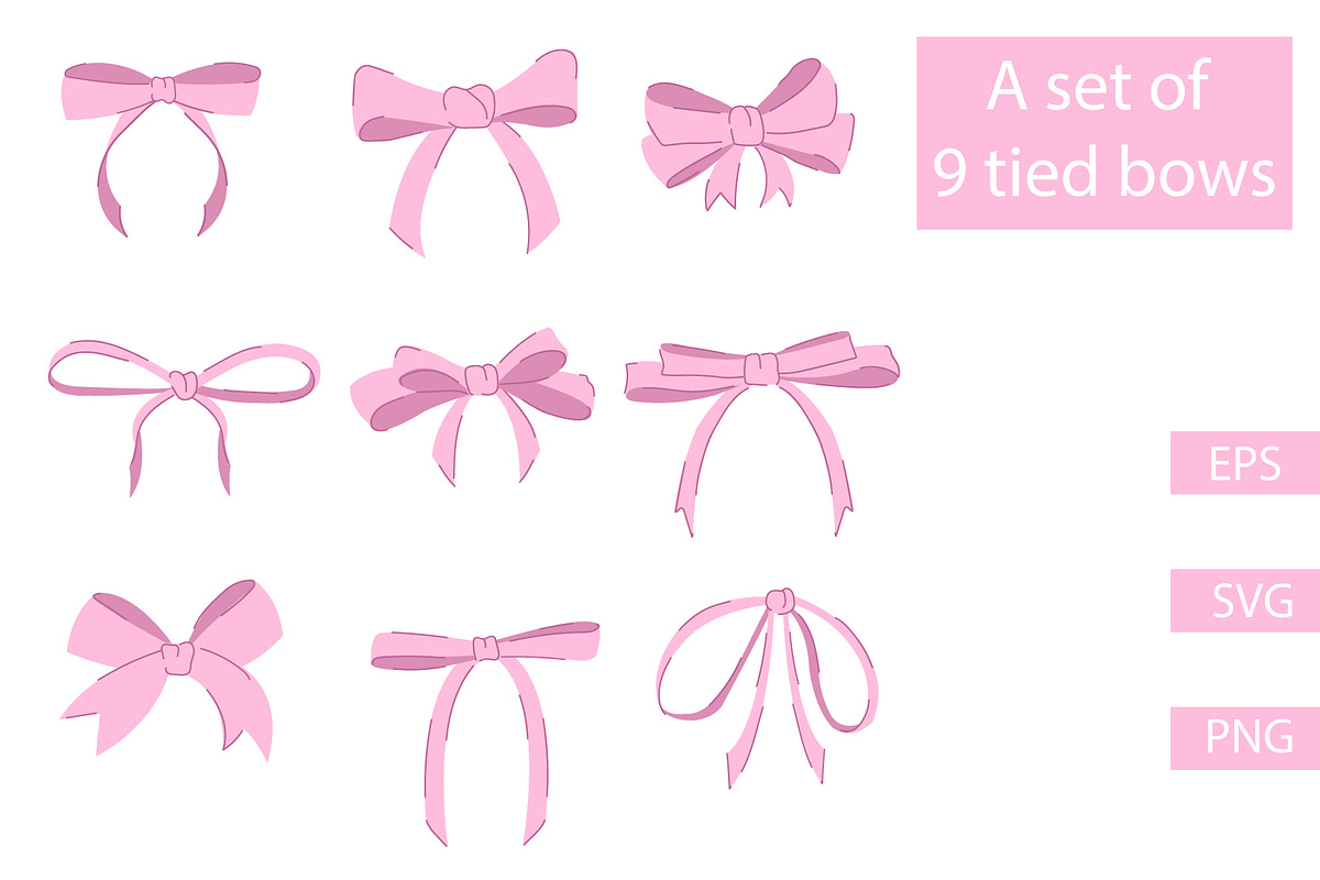 Pink Bow Illustration Set, an Illustration by Milota