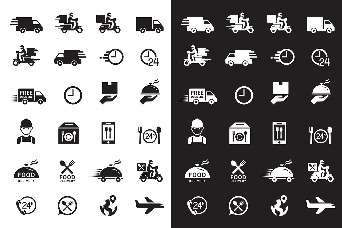 Food Delivery Service Icons, an Outline Icon by Graphixmania