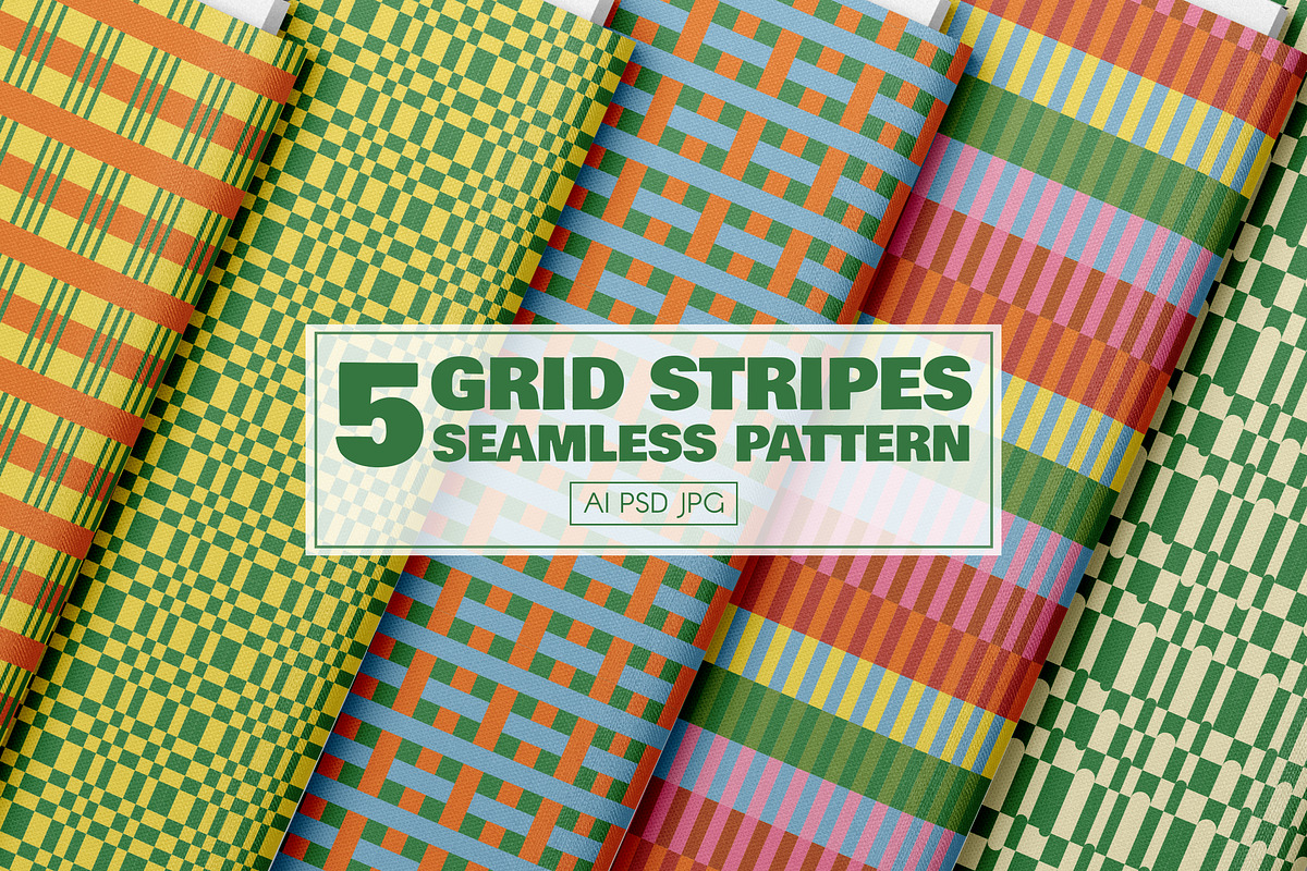 Retro Grid & Stripes Pattern, a Pattern Graphic by Pitchlook.Studio (Photo 2 of 2)