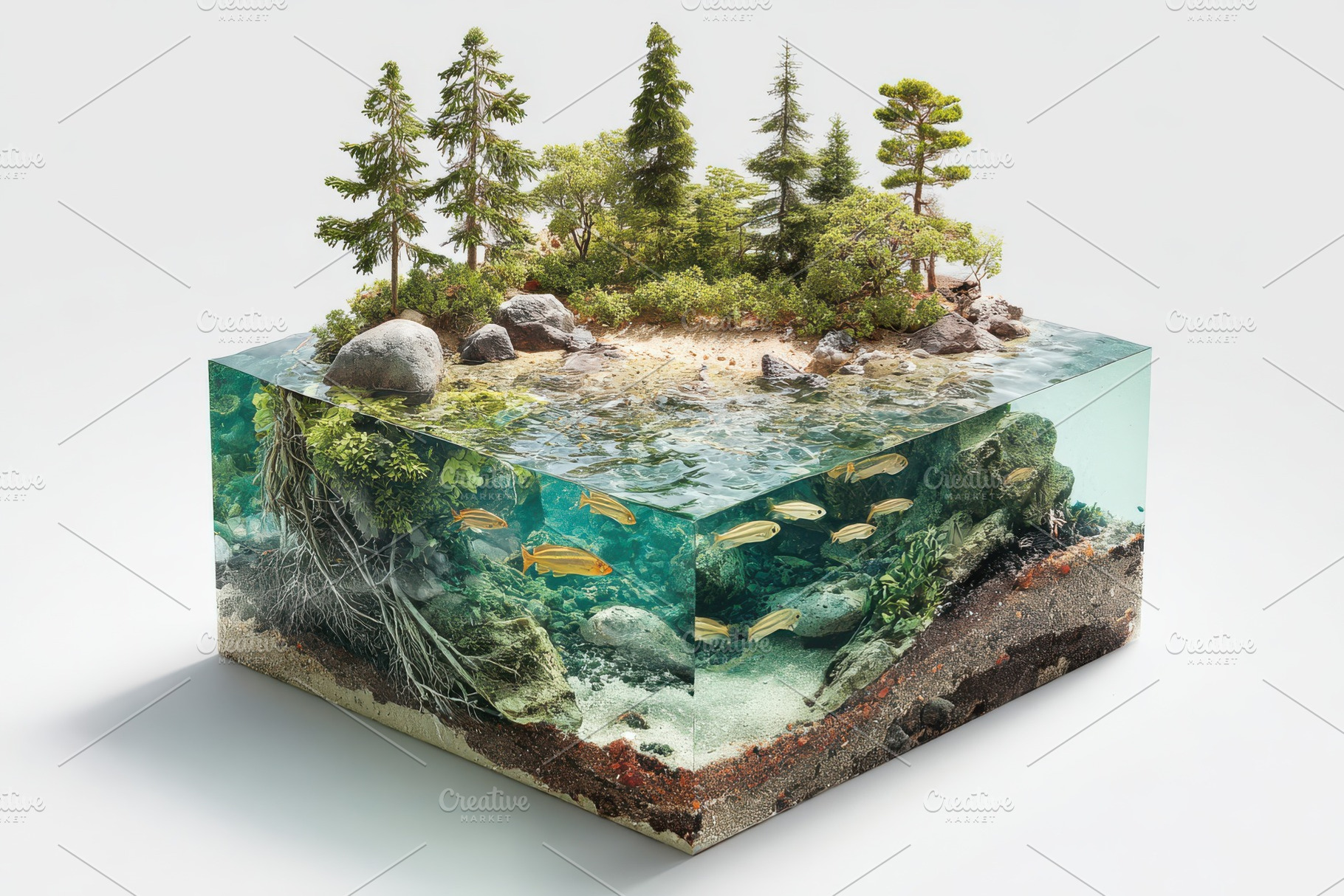 Miniature island ecosystem in glass, a Photo by Pixeness Studio