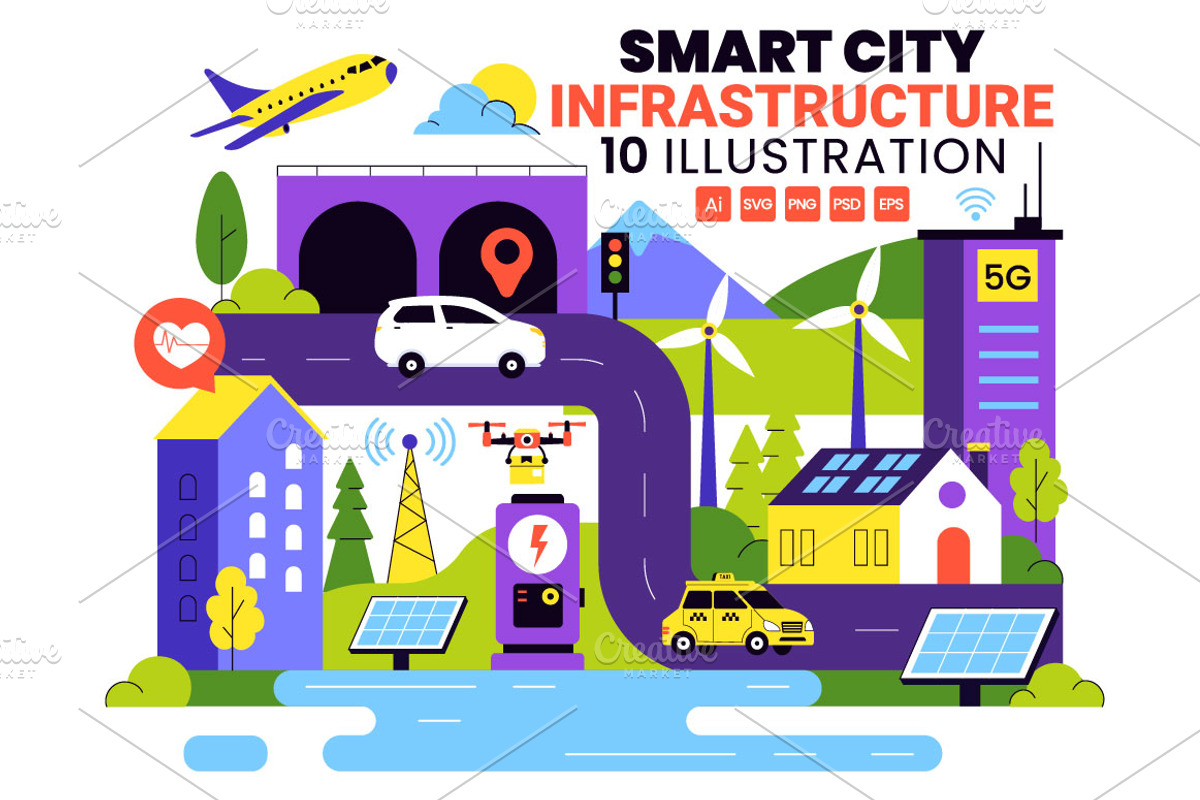10 Smart City Infrastructure, a Technology Illustration by denayunebgt (Photo 1 of 4)