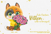 Cute kitten with bouquet of flowers, an Animal Illustration by Azuzlikus (Thumbnail 1 of 3)