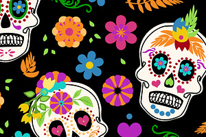 Day of the Dead Sugar Skull Seamless, a Pattern Graphic by Sharon Schwalbe