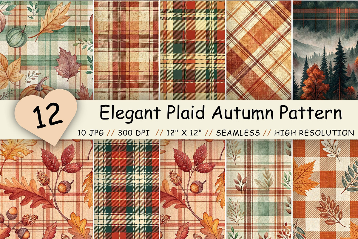 Elegant Plaid Autumn Pattern Bundle, a Pattern Graphic by FloridPrintables (Photo 1 of 9)