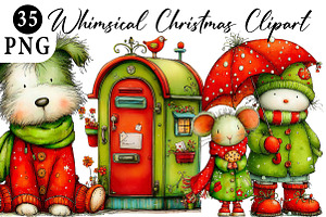 Whimsical Christmas Watercolor Clipa, an Illustration by Daily.Designs