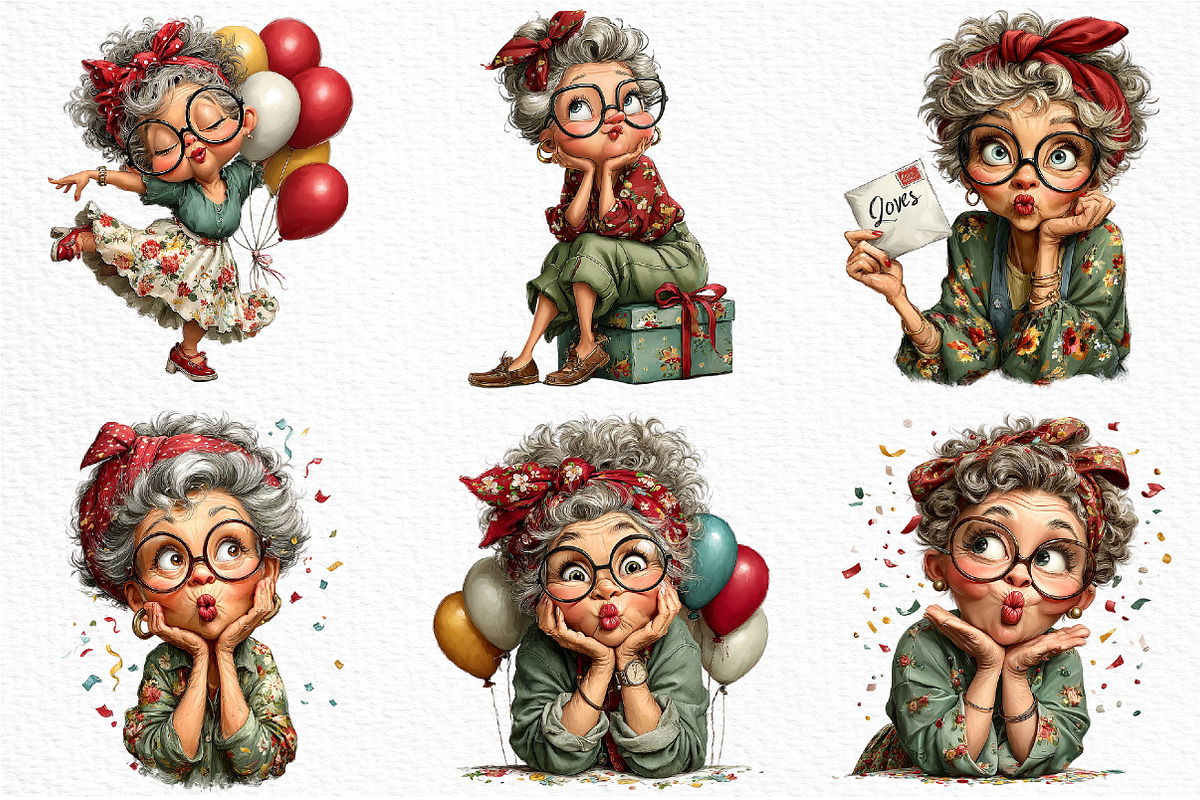 Whimsical Old Lady Birthday Clipart, an Illustration by Craft Nest (Photo 5 of 12)
