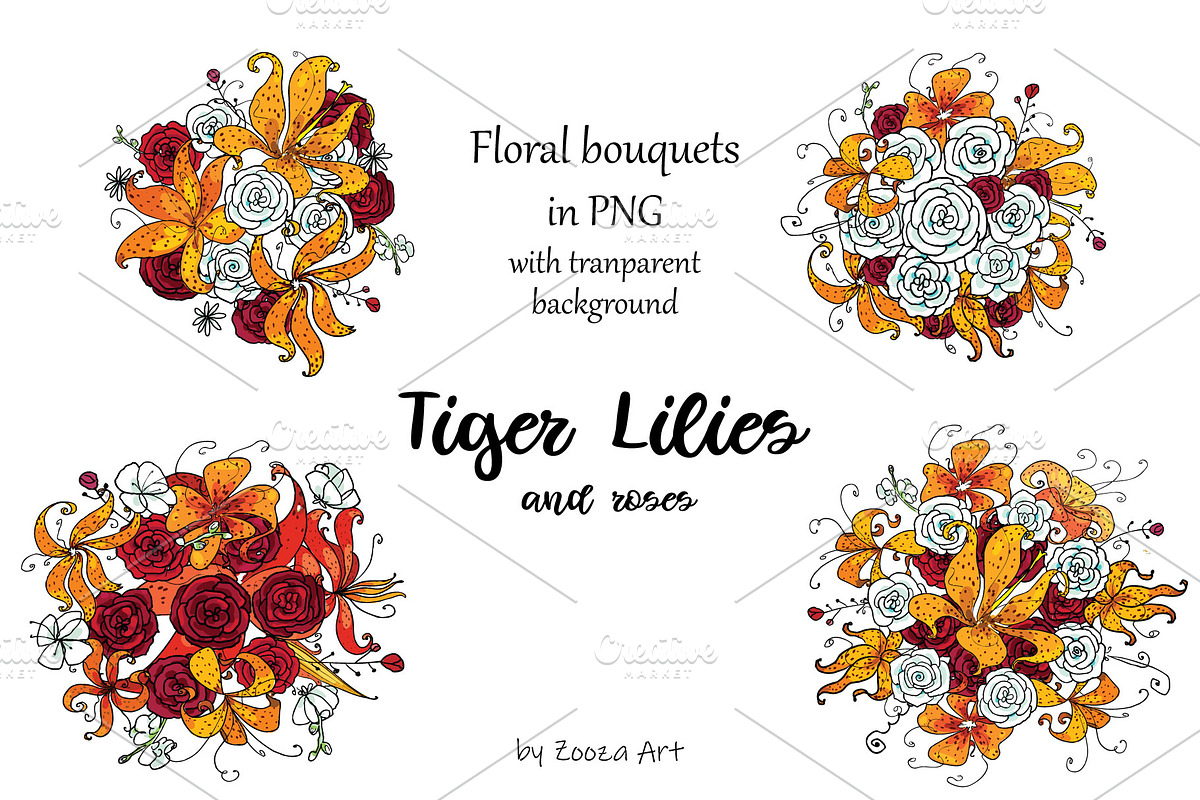 Tiger Lilies & Roses - clip-art, an Illustration by Zooza Art (Photo 9 of 15)
